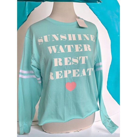 Sunshine Water Rest Repeat ladies aqua long sleeve tee NEW by Might Fine Medium - Picture 4 of 7